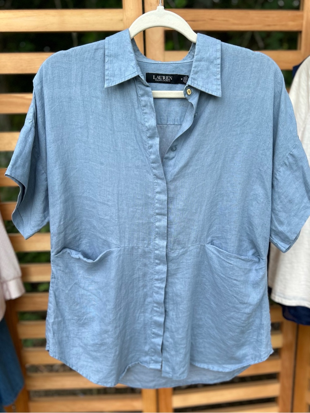 Ralph Lauren Black Label Linen Cotton Chambray Boxy Crop Button up Blouse